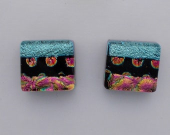 Tiny dichroic glass post earrings.Dichroic post earrings.