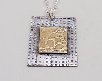 Steampunk Sterling Silver Necklace: Mixed Metal Pendant, 16" Chain