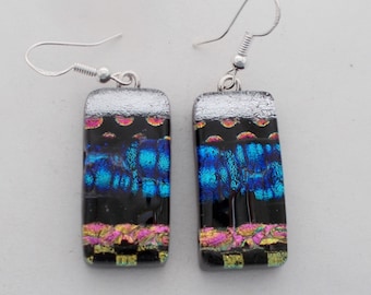 Dichroic Glass Drop Earrings: Fused Glass Jewelry