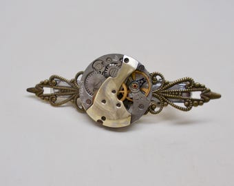 Pinza de corbata Steampunk: mecanismo de reloj vintage, detalles de filigrana