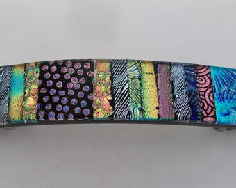 Large dichroic glass barrette. Dichroic hair clip. Barrette. Glass barrette.