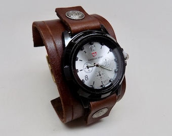 SALE... Steampunk watch. men  watch. Leather cuff watch.Military watch