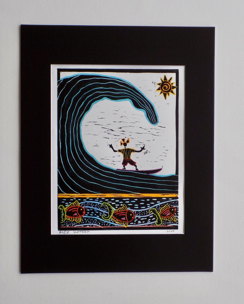 Linocut Print Hand Pulled Print. Colored Print. Etsy