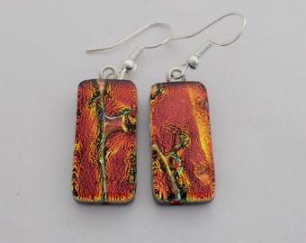 Dichroic Glass Dangle Earrings: Fused Black Glass, 1" Drop