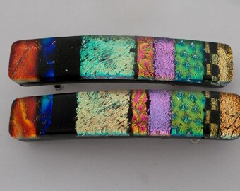 Small  dichroic glass barrette set. Dichroic barrette set.