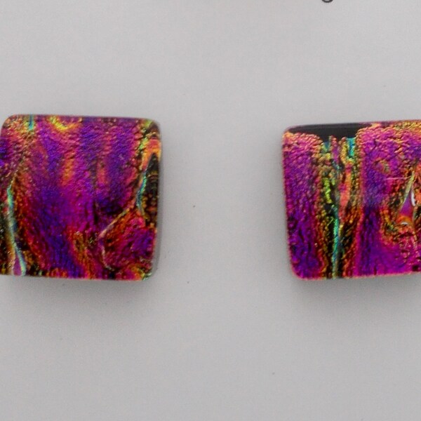 Tiny dichroic glass stud earrings.Tiny post earrings.