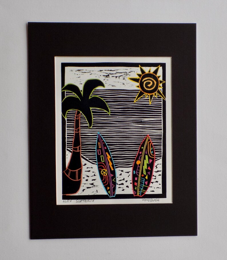 Linocut Hand Pulled Print . Watercolored Print. Printmaking. Etsy