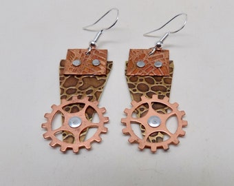 Steampunk earrings. Mixed metal earrings.