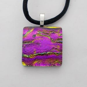 Dichroic Glass Pendant Necklace: Fused Black & Clear Glass, 18&quot; Satin Cord