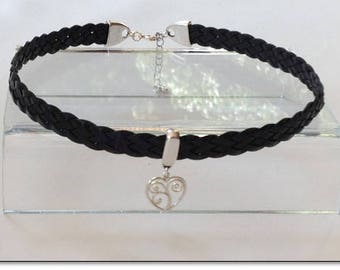 Black Leather Sterling Heart BDSM Collar Choker BDSM Collar Submissive BDSM Daytime Slave Collar bdsm Jewelry