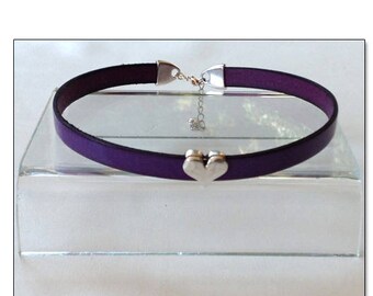 Sweetheart Purple Leather Collar Choker BDSM Collar Submissive BDSM Daytime Slave Collar BDSM Jewelry