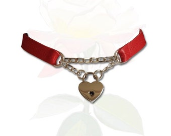 Bound to my Heart Discreet Lock BDSM Collar Submissive BDSM Daytime Slave Collar BDSM Jewelry Lipstick Red