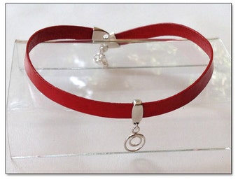Owned Sterling Circle in a Circle Red Leather Collar Choker BDSM Collar Submissive BDSM Daytime Slave Collar BDSM Jewelry