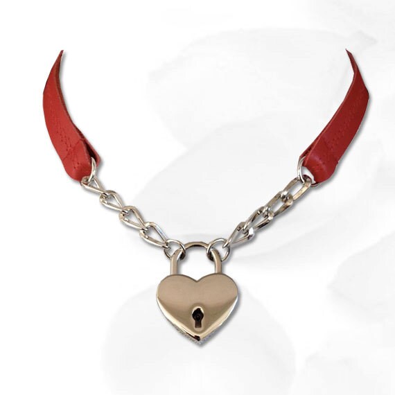 Sweetheart Heart Lock Collar Leather Submissive BDSM Daytime