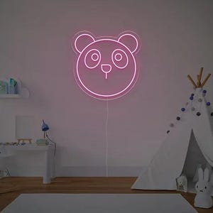 Letrero de neón LED con cara de panda: adorable luz de pared de oso para decorar la habitación de los niños, la guardería o la sala de juegos.