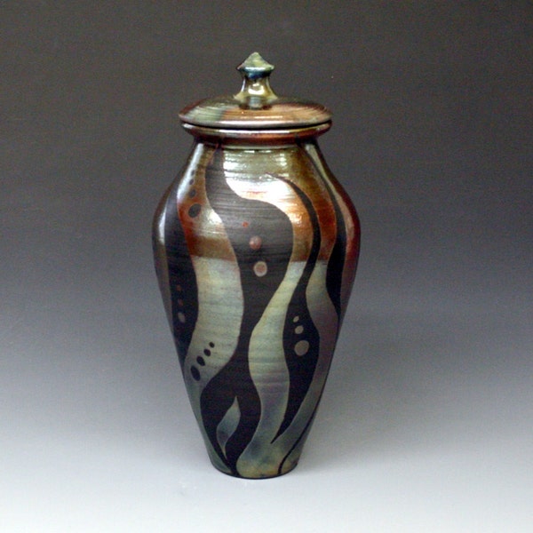 Green Copper Black Lidded Vase or Urn
