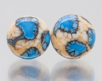 Stud earrings - Splash in ivory and turquoise.. Lampwork glass and sterling silver, by Jennie Yip