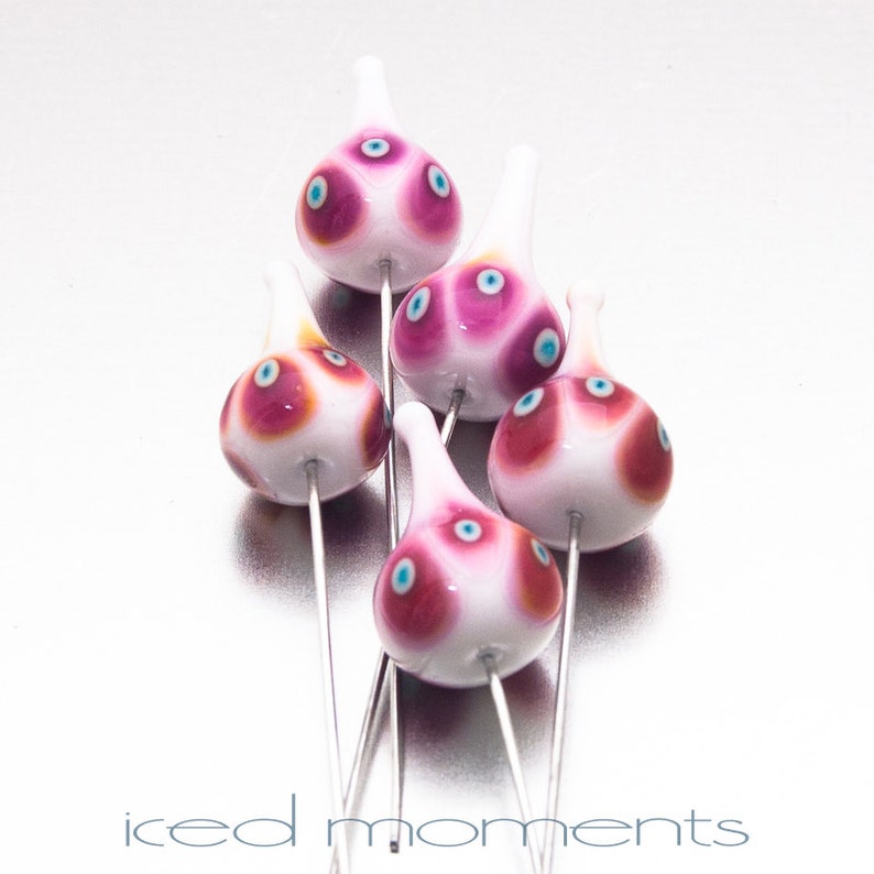 Glass Headpins Dotted teardrops 1 pink and white on sterling silver wire by Jennie Yip image 5