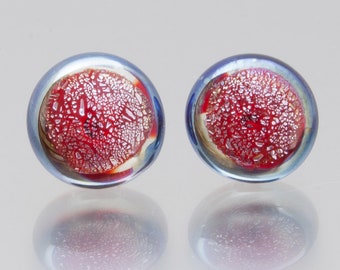 Stud earrings - Carnival in red. Lampwork glass and sterling silver, by Jennie Yip