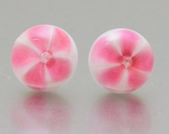 Stud earrings - Flower in pink and white. Lampwork glass and  sterling silver, by Jennie Yip