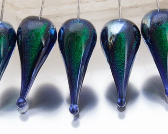 Lampwork headpins: Carnival teardrop in emerald on sterling silver wire - by Jennie Yip