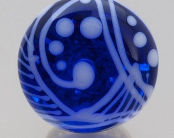 Lapel pin - Serenity in transparent blue and white. Lampwork glass by Jennie Yip