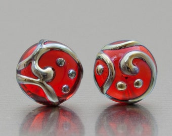 Post earrings - Line Art in transparent red and silver. Lampwork glass and sterling silver, by Jennie Yip