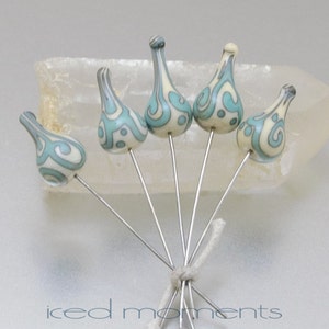 Glass Headpins helix teardrops 1 ivory and copper green sterling by Jennie Yip image 3