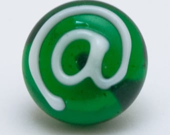 Lapel pin - At sign @  in transparent green and white. Lampwork glass by Jennie Yip