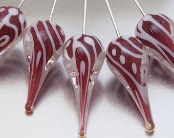 Glass Headpins - Preoccupation teardrops in medium red on sterling silver wire. Lampwork by Jennie Yip