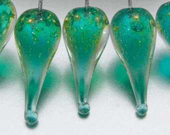 Lampwork headpins - Shimmer teardrops - light teal on sterling silver wire - by Jennie Yip