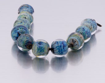 Lampwork bead set: Blue for You, light version. Lampwork by Jennie Yip