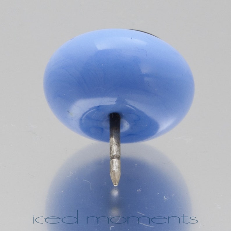 Lampwork glass by Jennie Yip At sign @ in light blue and black Lapel pin