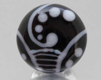 Lapel pin - Serenity in black and white.  Lampwork glass by Jennie Yip