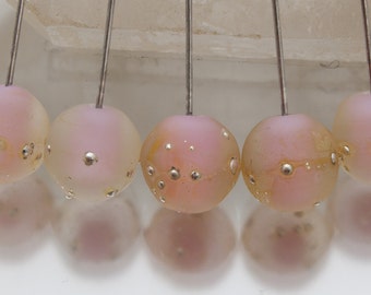 Lampwork headpins - Silvered Nuggets in light pink on sterling silver wire. Lampwork by Jennie Yip