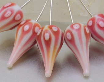 Head pins - Walking Dot teardrops (1) - pink and white - sterling - by Jennie Yip