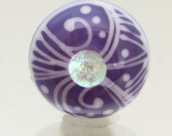 Glass Button - Serenity in purple and white, with a dichro dot. Handmade button with shank. Lampwork glass by Jennie Yip
