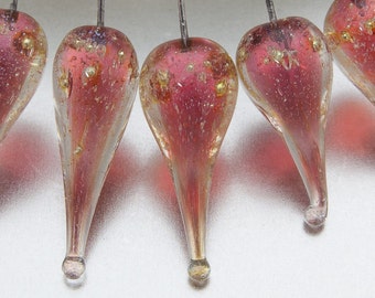 Lampwork headpins - Shimmer teardrops - coral pink on sterling silver wire - by Jennie Yip