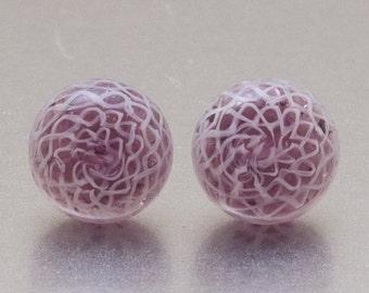 Stud earrings - Lace - purple and white - lampwork glass and sterling - by Jennie Yip