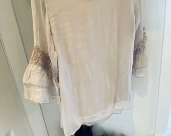 Blusa de seda italiana con volantes, mujer L