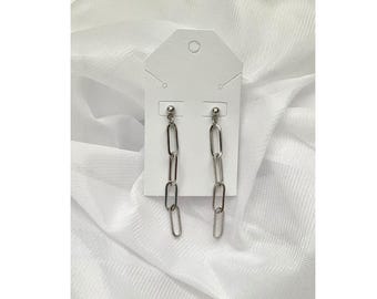 Silver Chain Link Drop Earrings – Modern Linear Dangle Earrings – Lightweight and Elegant Jewelry – Avery/Silver/#127 – KeyLore Designs