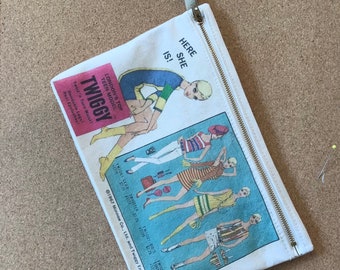 Vintage Twiggy  doll ad zipper pouch