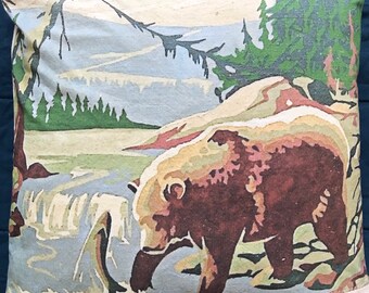 Bear fishing  paint by number pillow