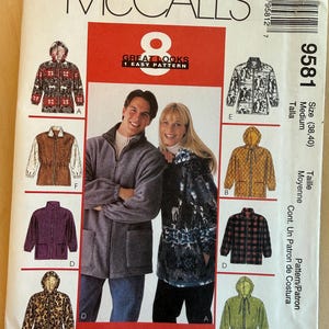 May include: A vintage McCall's sewing pattern envelope featuring illustrations of various jacket designs. The envelope includes the text "GREAT LOOKS 1 EASY PATTERN" and "PolarGEAR". The pattern size is medium.