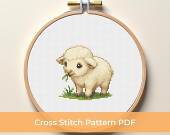 Baby Lamb Cross Stitch Pattern - Cute Sheep PDF, Farm Animal Embroidery Design, Beginner-Friendly DMC Chart Instant Download