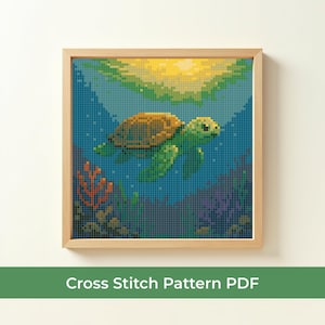Sea Turtle Cross Stitch Pattern PDF, Ocean Embroidery Design, Sea Turtle Underwater DMC Cross Stitch Chart, Instant Download