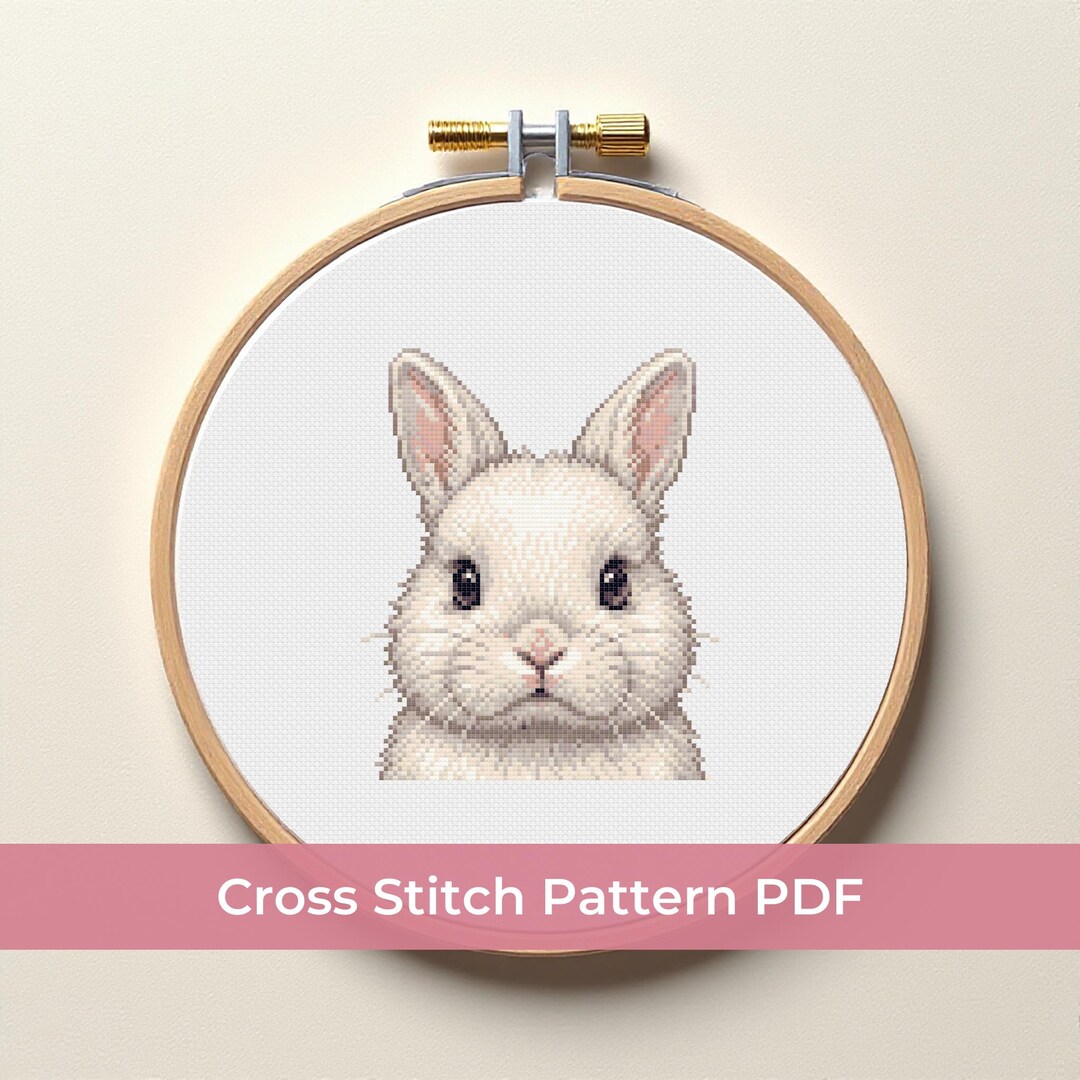 Cute Bunny Cross Stitch Pattern PDF - Modern Rabbit Embroidery Design ...