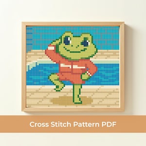 Funny Frog Cross Stitch Pattern, Cute Frog Cross Stitch, Funny Animal Cross Stitch, Simple Cross Stitch Pattern, Whimsical Frog Cross Stitch