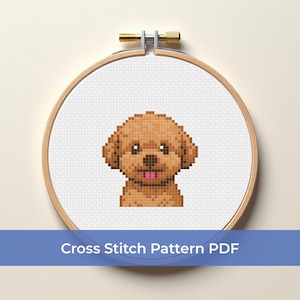 Schema per punto croce di un barboncino nano, semplice disegno per punto croce di un cane, ricamo di un barboncino, simpatico schema per punto croce di un cane, regalo per amanti dei cani