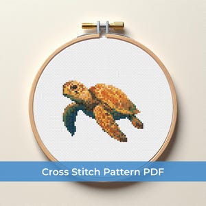 Sea Turtle Cross Stitch Pattern, Ocean Animal Embroidery Design, Modern Turtle PDF Pattern, Marine Life Cross Stitch, DMC Color Stitch Decor